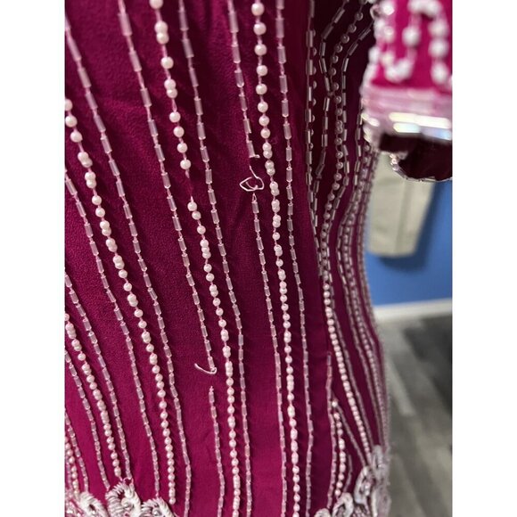 Vintage Fuchsia Beaded Silk Blouse With Pearl & Sequin Embellishments Short Slee - Picture 11 of 11